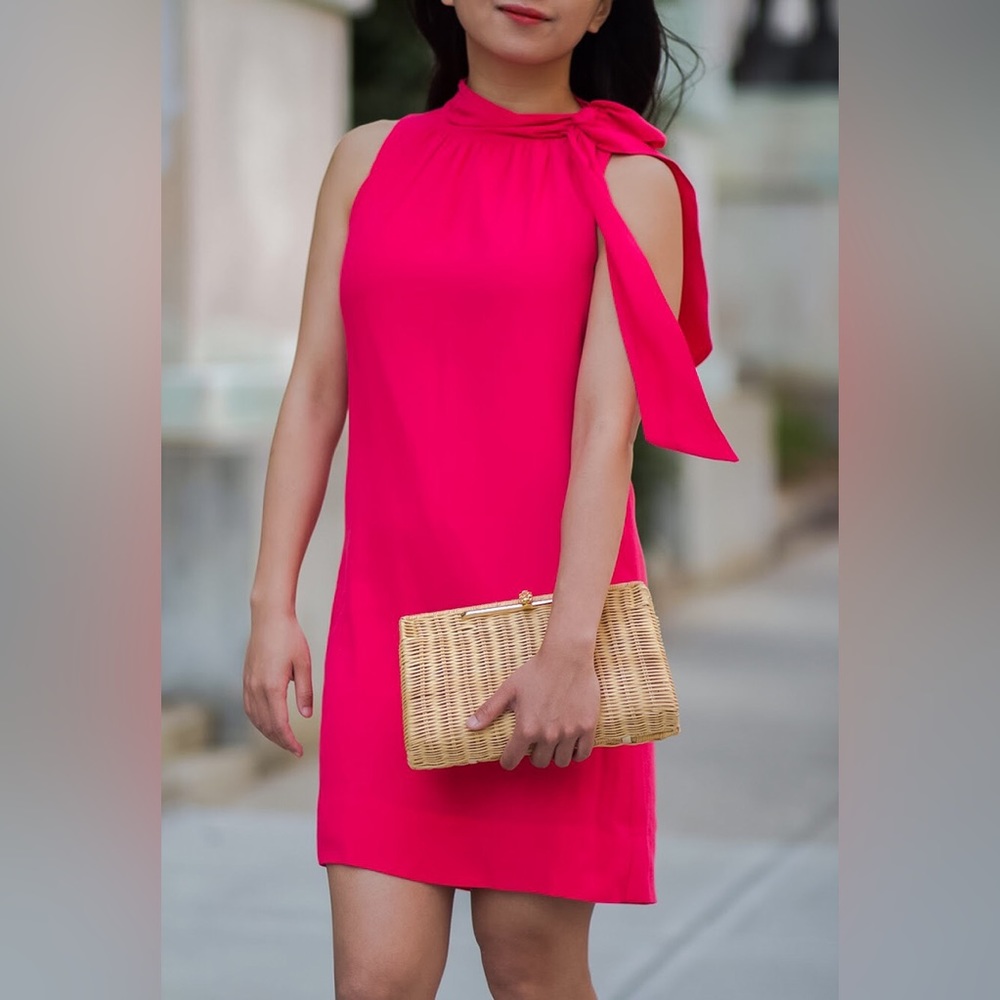 Ann Taylor Tie Neck Sheath in Vibrant Pink - size 4.